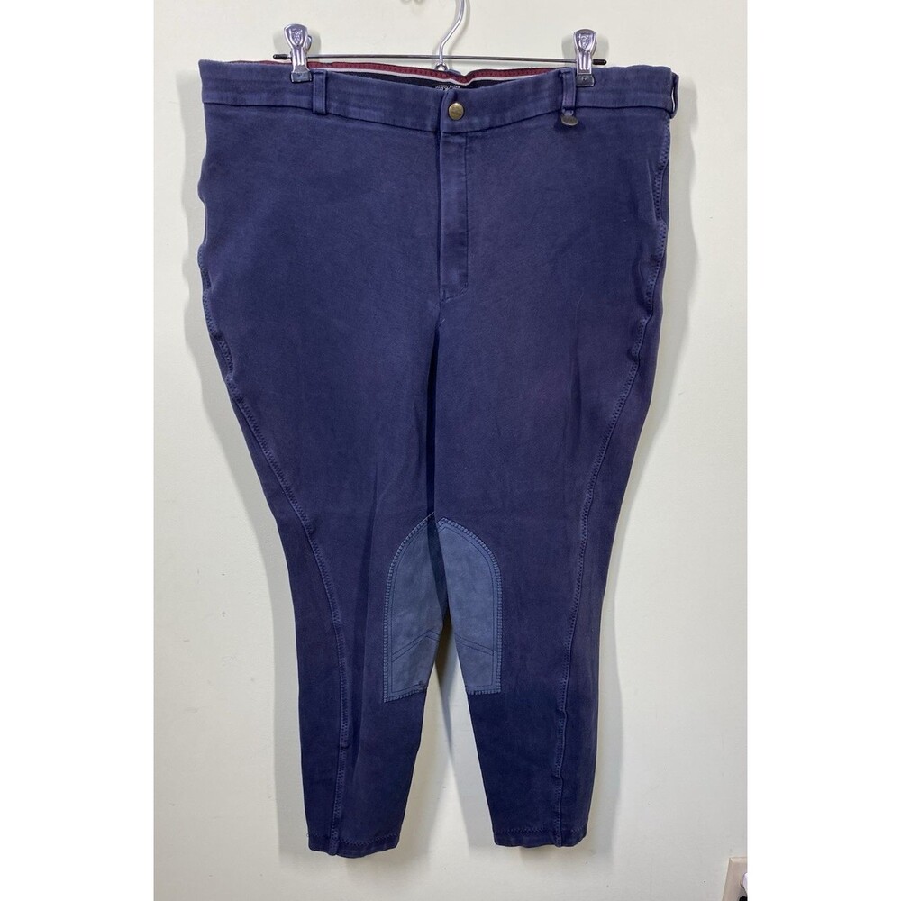 On Course Cotton Natural Riding Breaches Blue Pull-On Patch Stretch Capri Pants